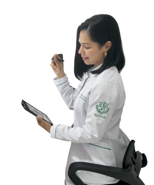 Dra. Elisa Melo em atendimento, de jaleco